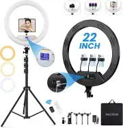 22'' Ring Light with 75'' Tripod Stand, LED Display/2 USB Ports/6500K Dimmable R