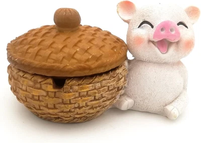 Cute Pig Ashtray with Lid, Resin Ash Catcher Indoor Outdoor, Creative Smokeless