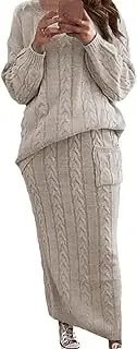 [Chartou] Women's Winter Chunky Cable Knit Long Skirt 2 Piece Outfit Sweater Sets