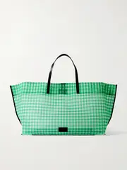 [STAUD] STAUD - Christos Large Leather-trimmed Gingham Mesh Tote - Green - One size One size Green