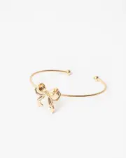 Gold Metal Bow Charm Cuff Bracelet