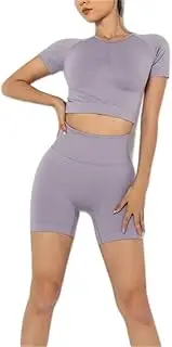 [LNYHLXS] Sports Shorts Two-Piece Short-Sleeved Hip-Lifting Shorts Yoga Set Running and Fitness Wear