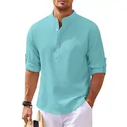 Men's Shirt Popover Shirt Summer Shirt Casual Shirt Beach Shirt Waffle Knit Shirt Black White Blue Sky Blue Army Green Long Sleeve Plain Stand Collar Vacation