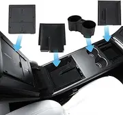 Yotsuba 4-Pack Center Console Organizer Tray Compatible for Tesla Model 3 Tesla Model Y Accessories 2024-2021, 1PC Armrest Hidden Cubby, 2PCS Flocked Drawer Storage Boxes, 1PC Silicone Cup Holder