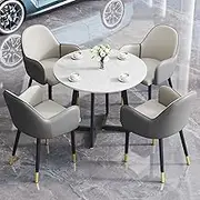 HOLGVE Negotiation Table and Chair Set, Office Reception Round Table, Coffee Table and Chair Set, Small Office Reception Room Club Table and Chair Set(White)