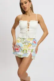 Multi Abstract Mini Skirt High Rise Split - Size 16XL, Women's Mini Skirt