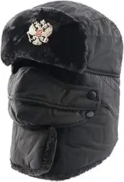 [LHY] Bomber Hats, with Ear Flap Outdoor Ski Hat, Warm Thick Faux Fur Trapper Hat, Windproof Mask Winter Hat, Unisex,Black,C