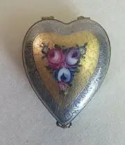 France Limoges Box Encrusted Gold And Silver Heart