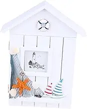 SEWACC 1Pc Mediterranean Style Wooden Key Holder Box Wall Mounted Keys Storage Organizer with Hooks Decorative House Shape Key Cabinet for Entryway Hallway Kitchen and Garage Decor