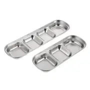 2 Pcs Steel Pet Tray Feeding Stainless Fodder Plate with Sections