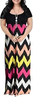 [Nemidor] Women's Chevron Print Summer Short Sleeve Plus Size Casual Maxi Dress(Wave,26)