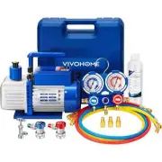 1/4HP 3.5CFM Rotary Vane Air Vacuum Pump AC Manifold Gauge Set ETL Certified