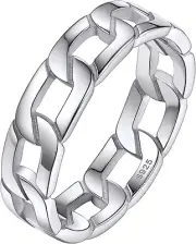 Sterling Silver Rings for Men Women 925 Cuban Link Chain Ring Solid Silver Band