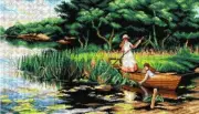 "Punting on the River" Printed Canvas for Cross Stitch Tapestry Gobelin 2951