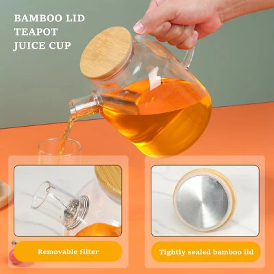 Glass Pitcher with Bamboo Lid 1800ml Glass Water Pitcher Heat Resistant AU&