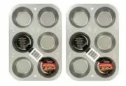 6 Cup Muffin Cooking Pan Steel Bakeware Baking Muffins Cupcakes 2 Pack Non Stick