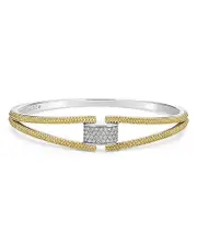 Lagos 18K Yellow Gold & Sterling Silver Caviar Lux Clip Diamond Pave Bangle Bracelet - Exclusive