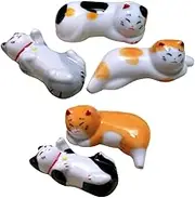 OKUMEYR 5pcs Cute Cat Chopstick Rests Ceramic Holder for Home Restaurant Desktop Decorative Fork Rest Lightweight Smooth Surface Adorable Cat Design