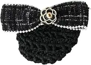 Women Hair Bun Cover Net Hairnet, Elegant Camellia Spring Clips Bowknot Decor Barrette Hair Clip Headwear Hair Accessories for Stewardess Banks Hotels Restaurant Staff (Black, One size)