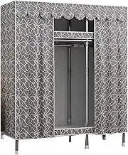 Canvas Wardrobe Portable Wardrobe Durable with Hanging Rail Clothes Storage Organiser Foldable for Clothes, Bags, Shoes
