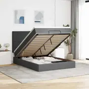 Ottoman Bed with Mattress & LEDs Dark Grey Double/Queen/King Single Fabric vidaXL