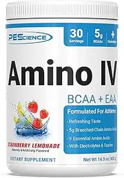 PEScience Amino IV, Strawberry Lemonade, 60 Scoop, BCAA and EAA Powder with Electrolytes