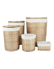 [Living Today] 5 Piece Wicker Storage Baskets with Liner Set in Natural