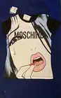 Moschino Couture Shirt Ladies XS WHITE BLUE BLACK SHORT SLEEVE