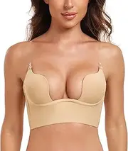[JOATEAY] Deep Plunge Low Back Bra for Women Backless Underwire Padded Bra with Convertible Clear Straps