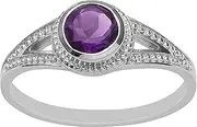 [MOONEYE] 925 Sterling Silver Round Cut Amethyst Gemstone Split Shank Solitaire Ring