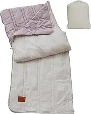 Cotton Multipurpose Sleeping Bag –Travel Blanket, Picnic Mat & Sleeping Bag | Soft, Washable, Oeko-TEX Certified Cotton with Carry Pouch | Travel Bedding | Travel Mat (Beige Stripes/Dusty Pink)