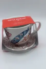Opal House Brand Peacock and Florals Ceramic Large Teacup and Saucer Set (New)