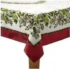 St Nicholas Square Pine Holly Boarder Cotton Rich Textured Tablecloth Oblong