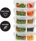 Divided, 5-Pack, Two Compartments, Set of 5 Containers with Locking Lids, Gla...