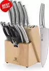 13Pcs Kitchen Knife Set, Professional Chef Knives, Block & Sharpener, Silver