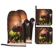 Vintage Glasses Wine Grapes Oven Mitts and Pot Holders Sets of 4 Vintage Grap...