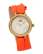 Burgi Women's Safiano Pattern Genuine Leather Double Wrap Strap Diamond Watch