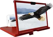 12" Screen Magnifier for Cell Phone 3D HD Magnifing Projector Screen Enlarger Smartphone Desktop Bracket Universal Cellphone Magnifier Holder (Red)
