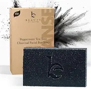 (Peppermint Tea) - Charcoal Face Wash Bar Soap - Organic Peppermint Tea Tree Antibacterial Soap Bar Facial Cleanser for Oily Skin, Acne Cleanser, Natural Soap, Black Soap Face Cleanser, Acne Face Wash, Women & Mens Face