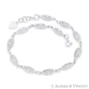 6x12mm Filigree-Detailed Oval Link Charm Solid .925 Sterling Silver Chain Anklet