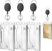 ID Card Holder, 3 Pack Retractable Keychain, Retractable Badge Holder Double Sided Retractable Pass Holder with Retractable Lanyard, Retractable Keychain with Polycarbonate Vertical Thumb Slots.