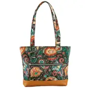 Collections Etc Zip-top Quilted Paisley Tote Bag with Shoulder Straps