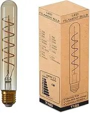 LEDSone Vintage LED Spiral Filament Bulb T185, Long Tubular Non Dimmable Edison Light Bulbs,E27 Screw Base, Amber Glass, Warm White,2700K,450LM(40W Equivalent), Led Tube Bulb (ST185 E27, Spiral-4w)