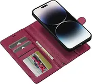 Procarcasa for iPhone 14 Pro Max Wallet Case,for iPhone 14 Pro Max Flip Case,2 in 1 Magnetic Detachable Case with Card Holders Stand Feature PU Leather Phone Cover-Dark Hot Pink