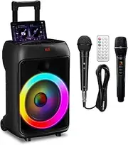 Karaoke Machine, Hukkmela Portable Karaoke System with 3 Microphones, Bass/Treble Adjustment, LED Lights, PA System, Supports REC/FM/AUX/USB/TF
