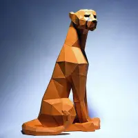 在飛比找Yahoo!奇摩拍賣優惠-60厘米高 獵豹坐立立體落地動物大型擺件紙藝手工紙模型飾品~