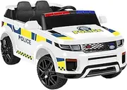 ALFORDSON Kids Ride On Car 12V Eletric Dual Motor, Remote Control Car with Music Player & Brilliant LED Headlights Tail Light, Ride-on Patrol Design Toy Vehicle for Toddler, White