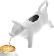 Cow Milk Jug Creamer, Cow Shaped Ceramic Jug with Handle, Small Creamer Pitcher, Gravy Boat, Creative Kitchen Drinks Coffee Tea Milk Dispenser, Cute Porcelain Jars for Syrup, Sauce
