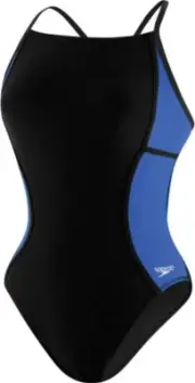 Speedo Launch Splice Drill Back PowerPLUS Swimsuit Black / Blue Youth 8/ 24 $79