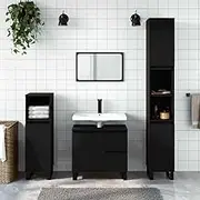 Black Bathroom Cabinet 65x33x60 cm, Engineered Wood with Iron Feet, Modern Vanity Storage, Floating Wall-Mount Design, Spacious Compartment & Drawers, Industrial Style
